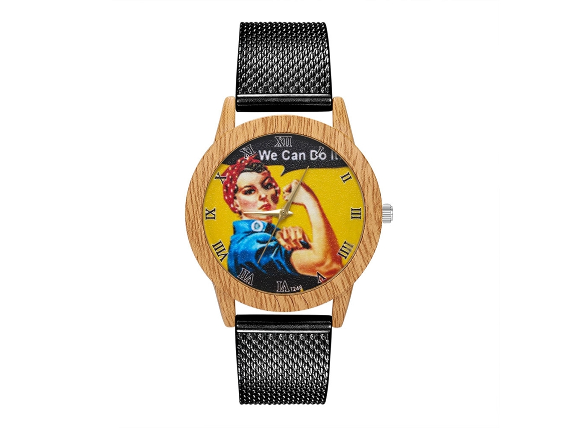 Relógio unissex para casal com mostrador feminino, pulseira de silicone, quartzo, preto.