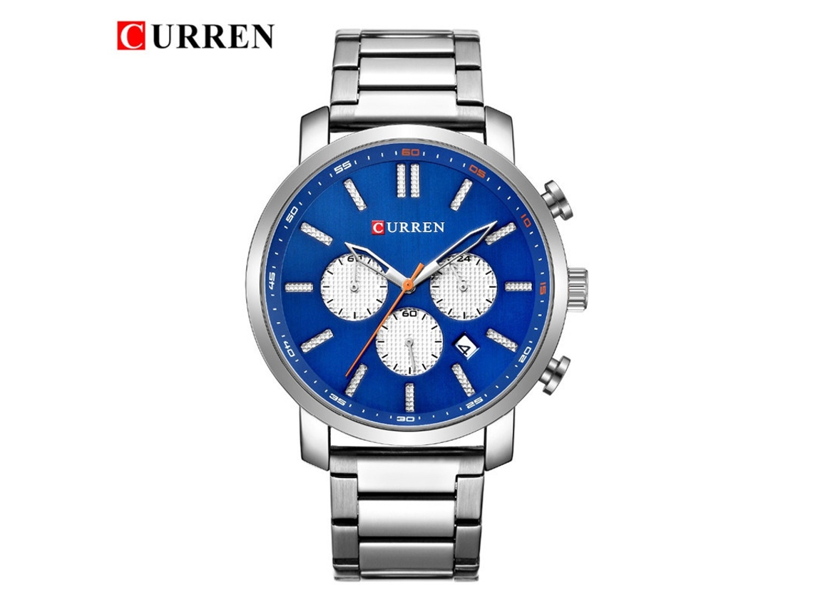 Relógio Masculino Casual de Quartzo , Relógio de Negócios com Pulseira de Aço Inoxidável, Relógio Simples. MDUG (azul Prateado)