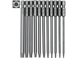 Jogo De 11 Pontas Torx Longas Para Chaves Fenda E Furadeiras Elétricas - Magnéticas Encaixe Hexagonal 1/4'' Tamanhos T6 A T40 100 -aquaforge