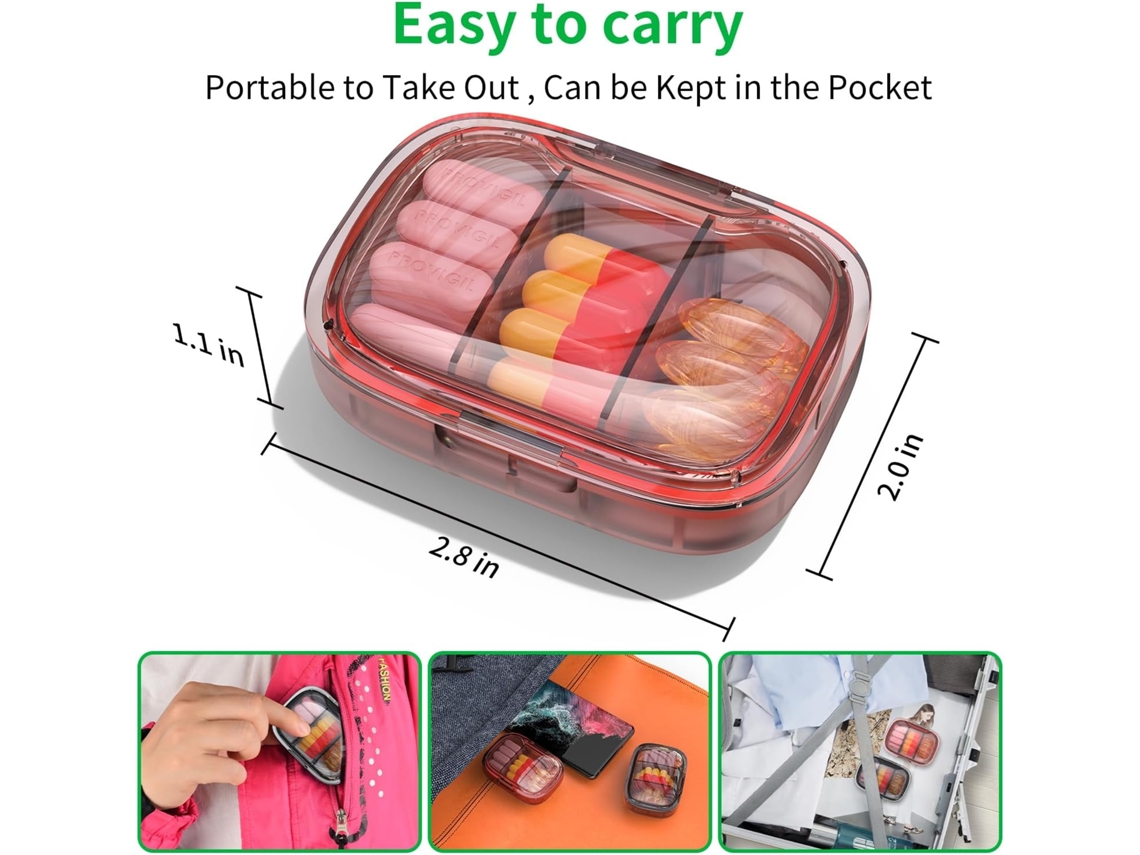 Conjunto De 2 Porta, Comprimidos Pequenos Com 3 Compartimentos, Recipiente À Prova De Umidade(preto, Laranja)