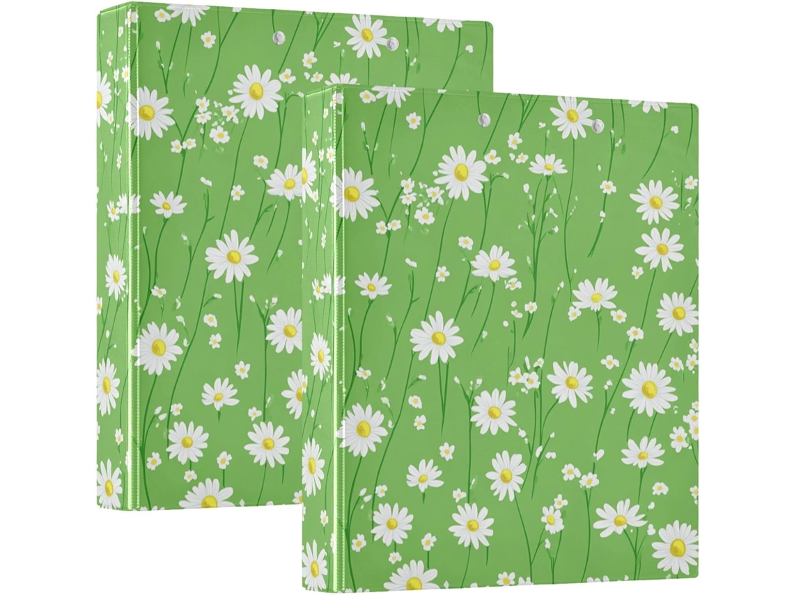 Pasta Escolar Verde Daisy Grass 1 2 unidades, Anéis Redondos com Prancheta, Pacote com 1 2 unidades, Massa