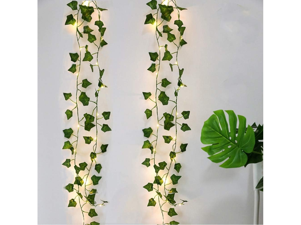 Hera Artificial [2 Pcs] Luzes de Corda de Folha de 2M Plantas Artificiais com 20 Leds e Folha Verde Corda de Luzes Led de Videira Para