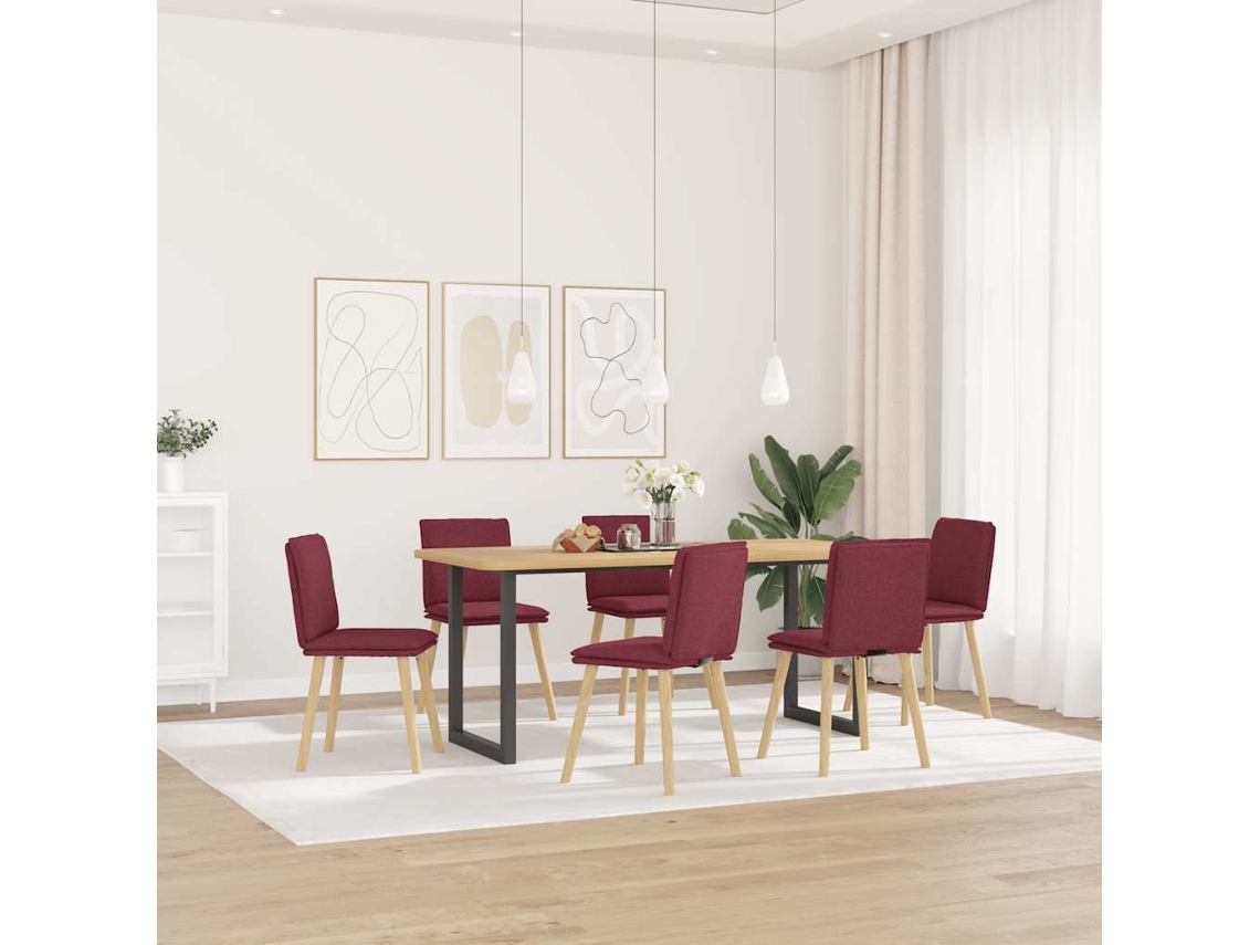 Vidaxl Cadeiras De Jantar 6 Pcs Tecido Vermelho-tinto