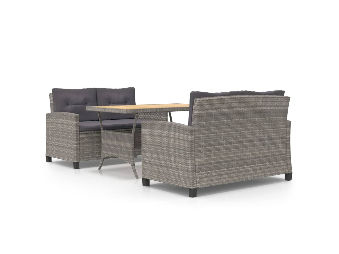 Maison Exclusive - 3 Pcs Conjunto Jantar P/ Jardim C/ Almofadões Vime Pe Cinzento