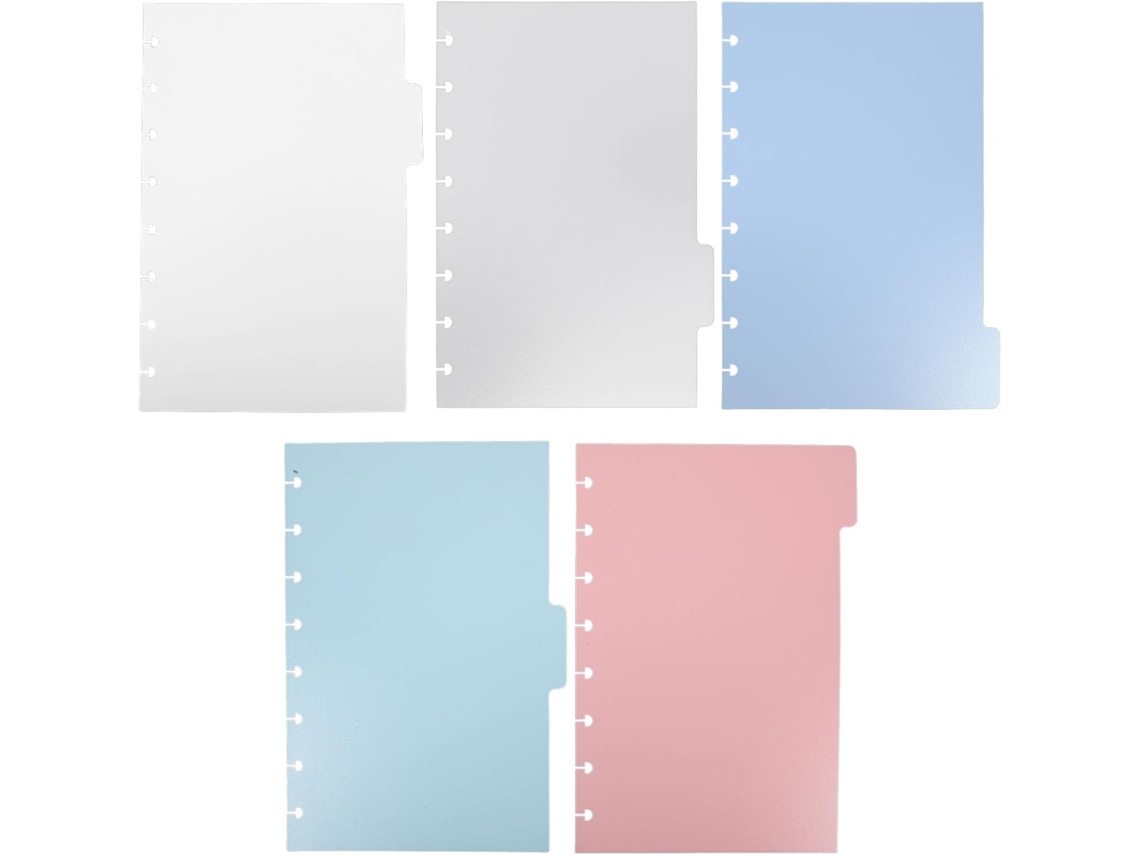 Divisórias Plásticas Para Fichário Nolitoy, 5 Peças, 5 Cores, Tamanho 14x 21, 5cm, Divisórias Com Abas Para Organização