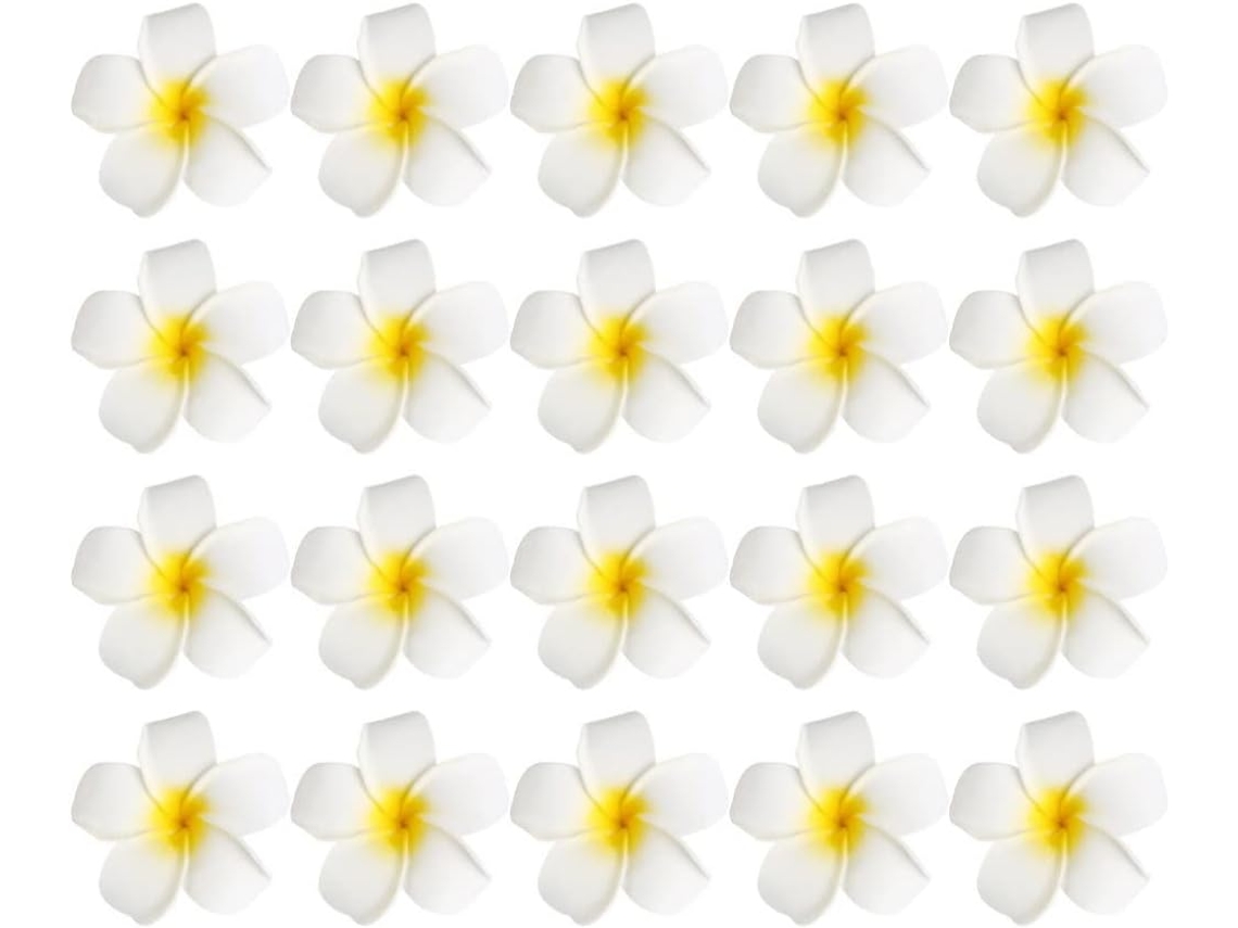 Presilhas De Cabelo Com Flor De Frangipani Branca, 20 Unidades, Em Eva.