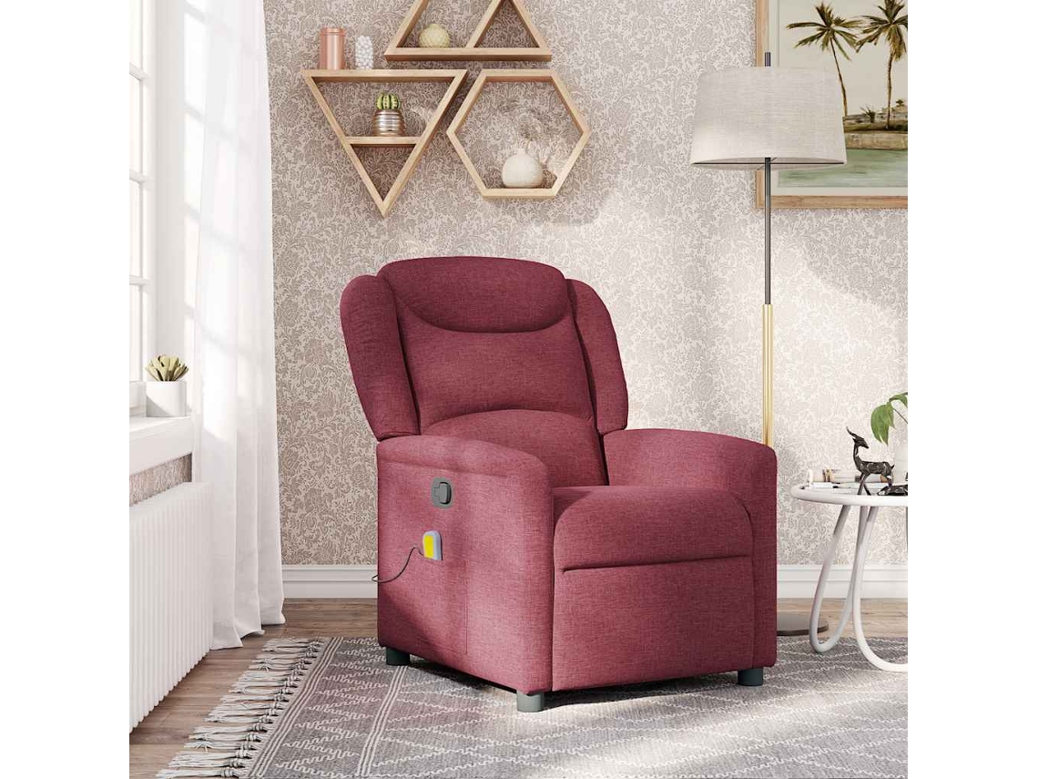 Vidaxl Poltrona De Massagens Reclinável Tecido Vermelho Tinto