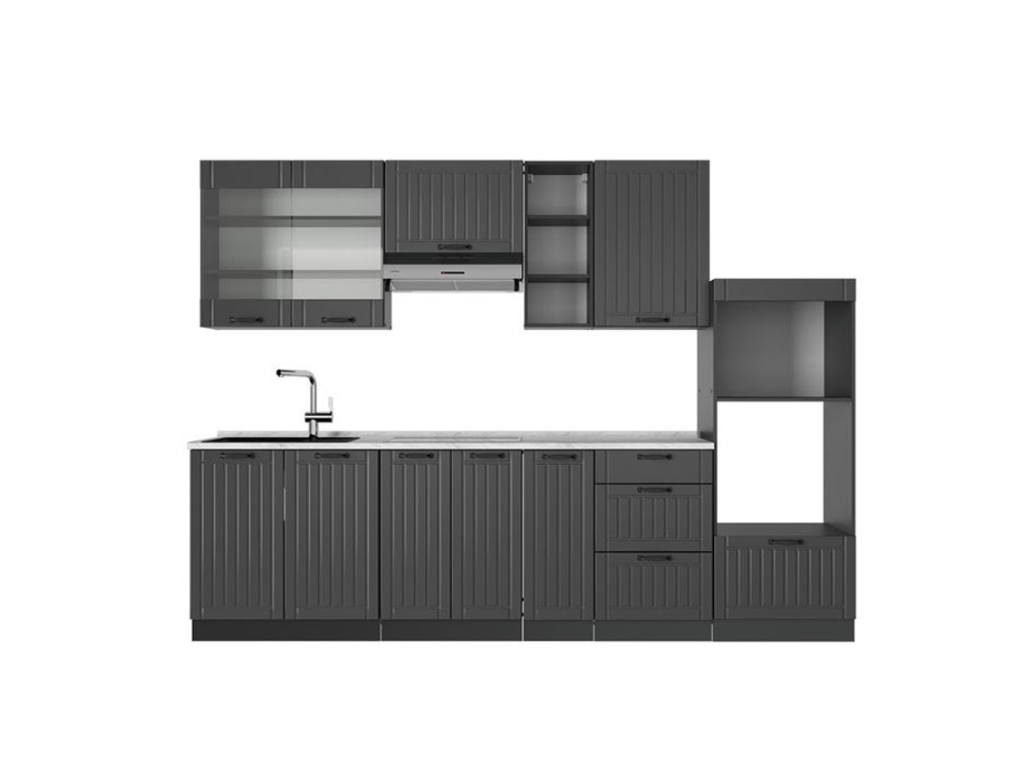 Cuisine Fame Line, 280cm, Pt Mármore, Cinza Escuro, Antracite, Vicco
