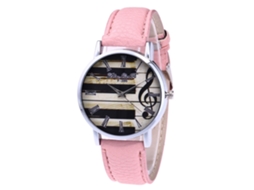 Reloj De Cuarzo Con Correa De Cuero Pu Moda Dial Redondo Unisex Pulsera (rosa)