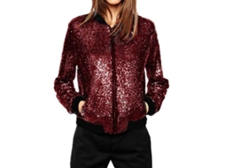 2026 chaqueta Casual Sin Cuello Slim Con Lentejuelas Y Cremallera para Mujer Cnr S Borgoña