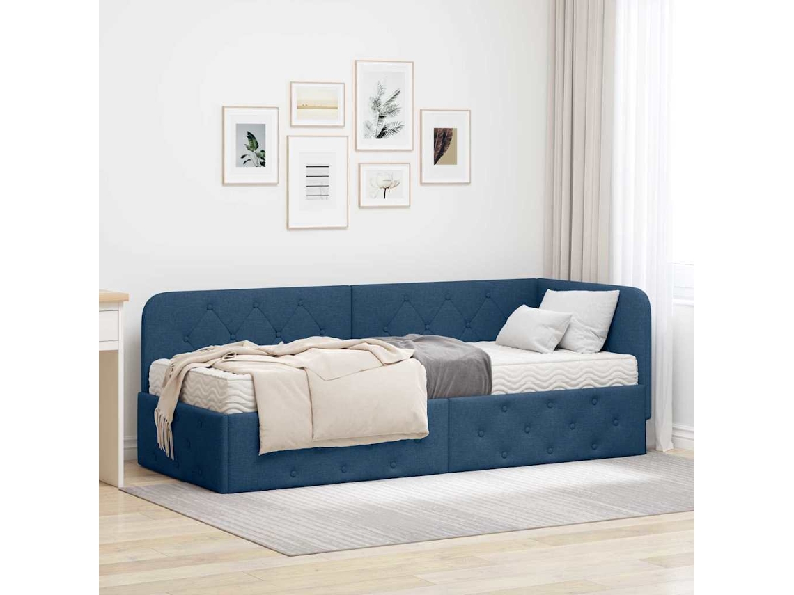 Vidaxl Estrutura De Cama De Canto Azul 80 X 200 Cm Tecido