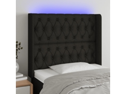 Cabecero con luces LED, tela, 93x16x118/128 cm, negro