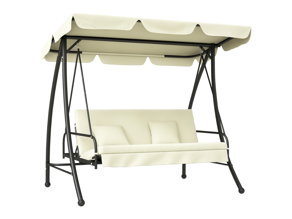 Baloiço Hollywood com função reclinável, 3 lugares, metal e poliéster, 200x125x170cm Branco