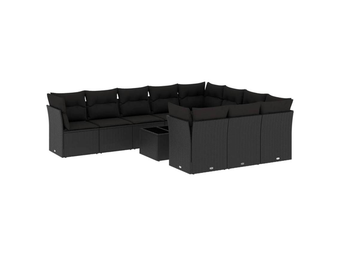 Conjunto de 11 Sofás de Jardim com Almofadões Vime Pe Preto MAISON EXCLUSIVE