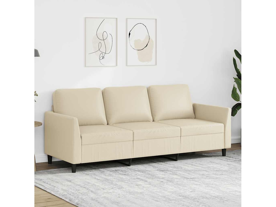 Vidaxl Sofá De 3 Lugares 180 Cm Couro Artificial Cor Creme