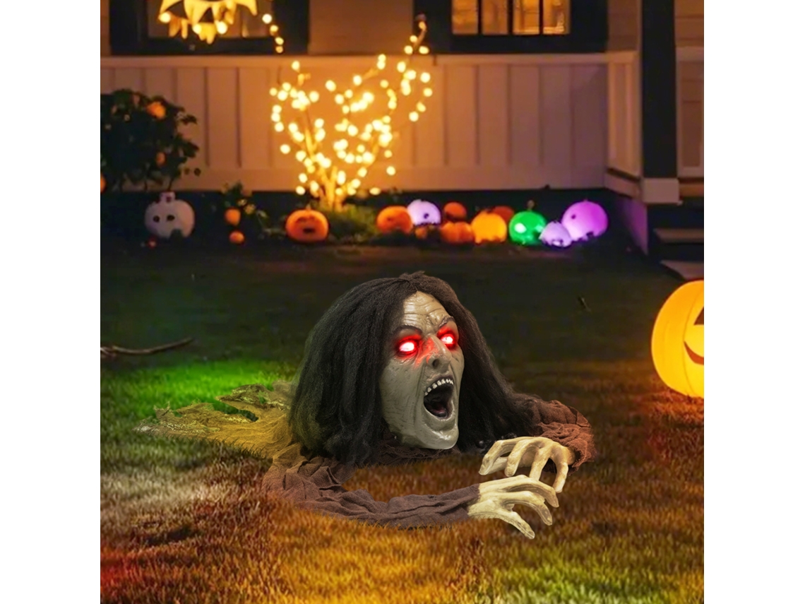 Decoração de Halloween com sons, luzes e função a bateria.