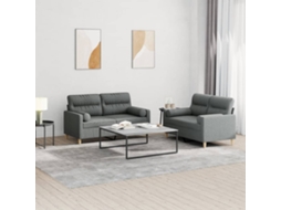Vidaxl 2 Pcs Conjunto De Sofás Com Almofadas Tecido Cinzento-escuro
