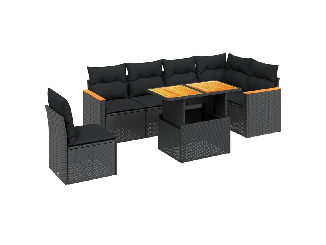 Conjunto de 7 Sofás para Jardim com Almofadões Vime Pe Preto MAISON EXCLUSIVE (7 pcs)