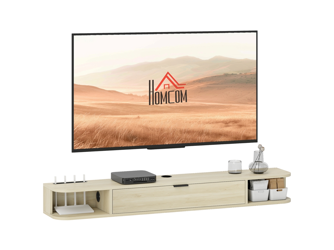 Móvel de TV suspenso com orifício para cabos 60 polegadas 140x24x16 cm | S/MARCA