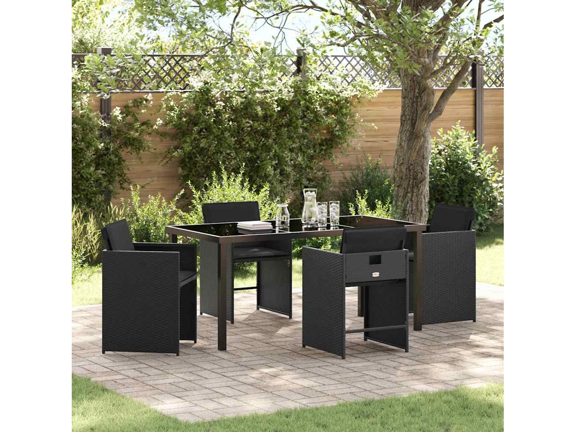 Vidaxl Conjunto de Jantar para Jardim 5 Pcs Preto Vime Pe