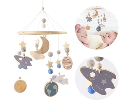 Mobile Baby Wind Chimes Felt Balls Space Moon Stars Mobile Hot Air Balloon Baby Boys Girls Bed Pendant Hanging For Cot Baby Bed Star Moon TRANTECH