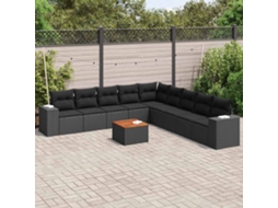 Vidaxl 10 Pcs Conjunto Sofás De Jardim C/ Almofadões Vime Pe Preto