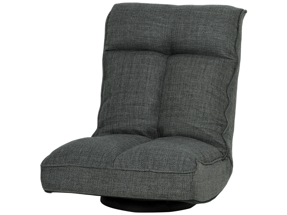 Cadeira Chão Dobrável 360° Com Encosto 5 Posições Estofado, 58x107x79cm, Relaxamento Cinza