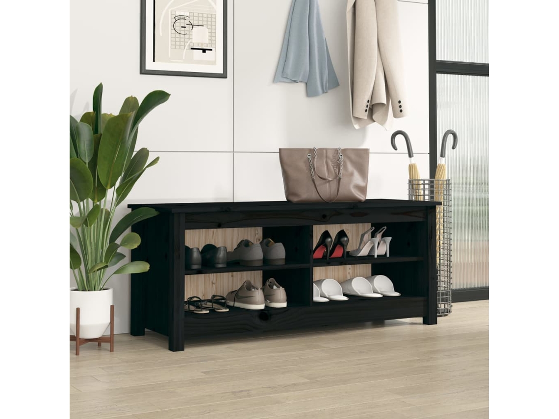 Vidaxl Banco Sapateira 110x38x45,5 Cm Pinho Maciço Preto