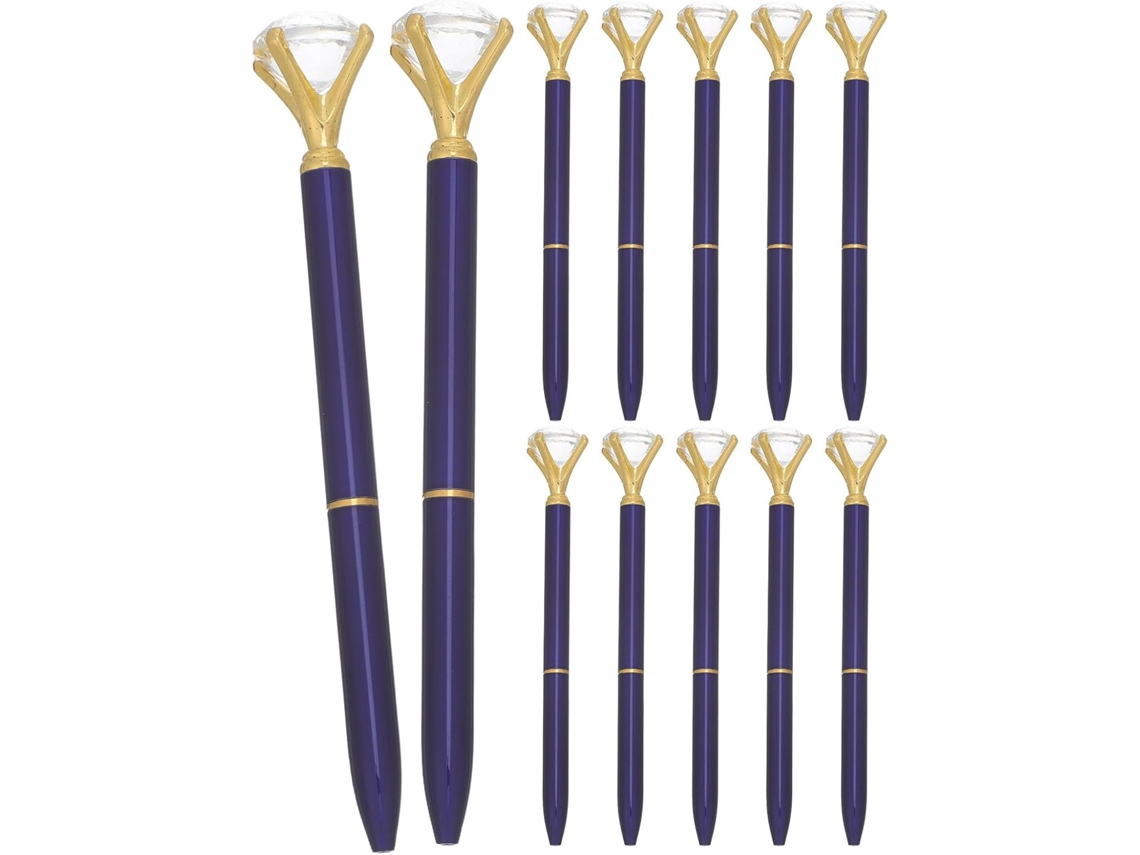 Pacote com 12 canetas esferográficas retráteis azuis metálicas Preta com tinta gel e corpo de vidro para uso em mesa.