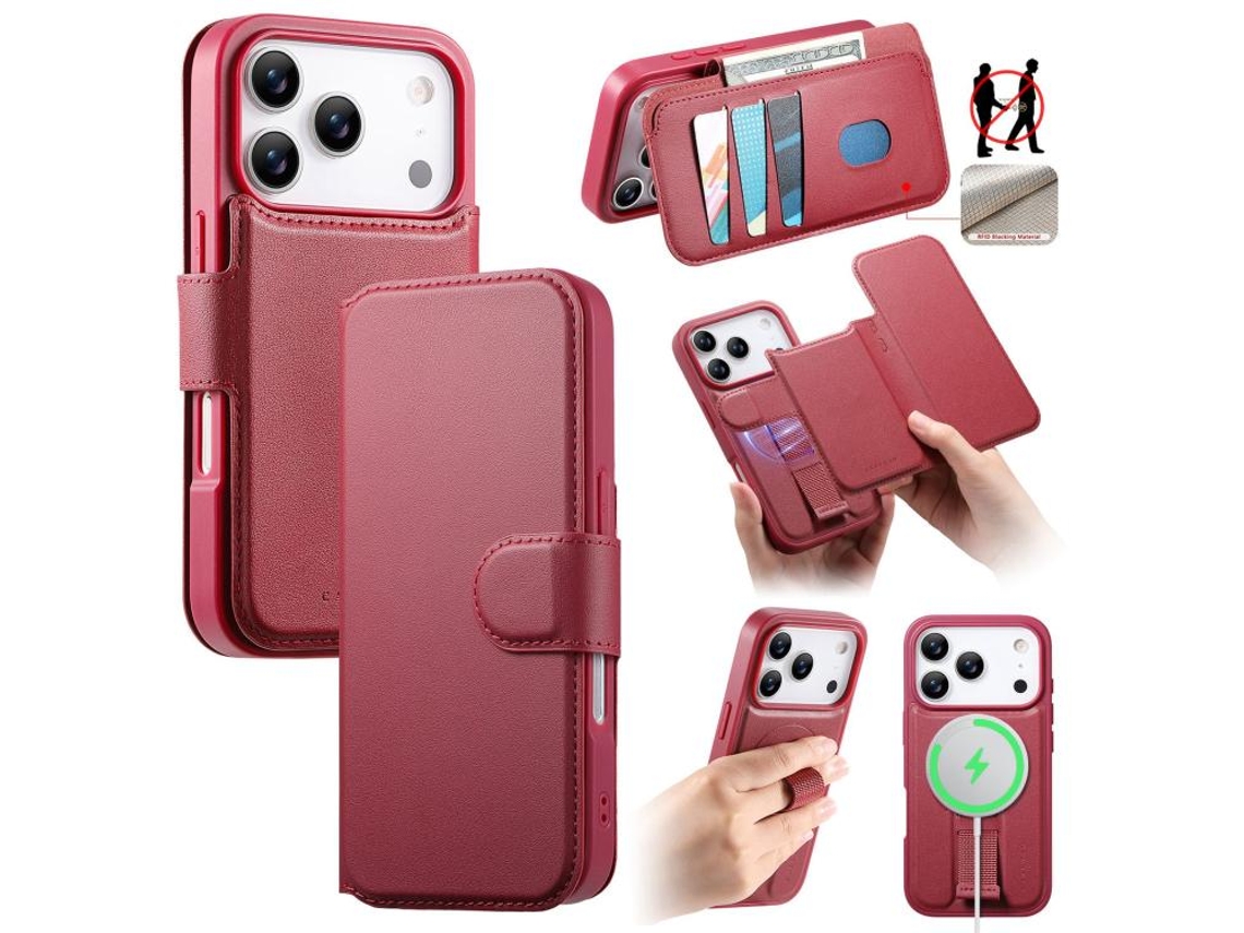 Capa Protetora De Couro Para Iphone 17 Pro Com Alça Neo Finger Grip E Magsafe.