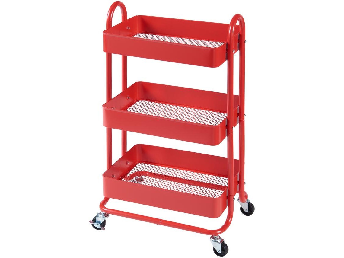 Carrinho de Serviço Pyhäntä com 3 Cestos em Aço 79 X 46 X 35 Cm Vermelho [EN.CASA]