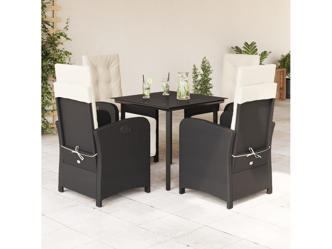 Conjunto 5 Peças Jantar P/ Jardim C/ Almofadões Vime Pe Preto Dkd Home Decor