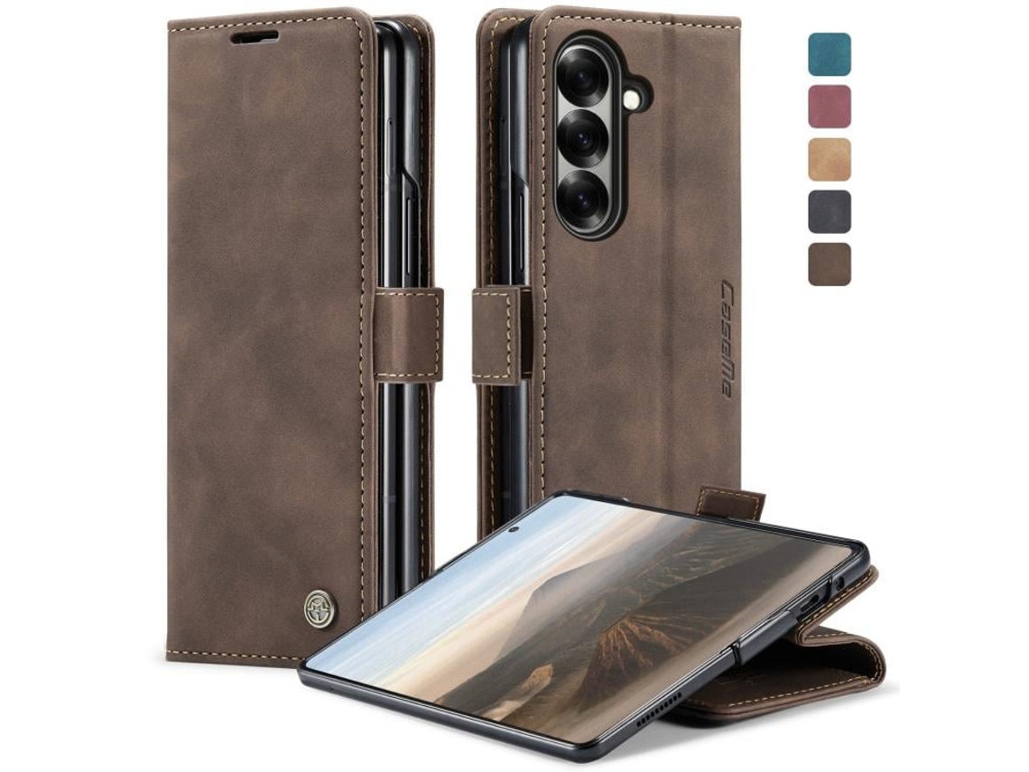 Capa Para Samsung Galaxy Z Fold 7 De Couro Com Flip Horizontal Multifuncional Café