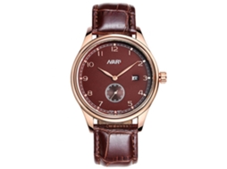 Reloj De Pulsera Para Hombre De Cuero Nary Acero Redondo Cuarzo Oro Rosa Café