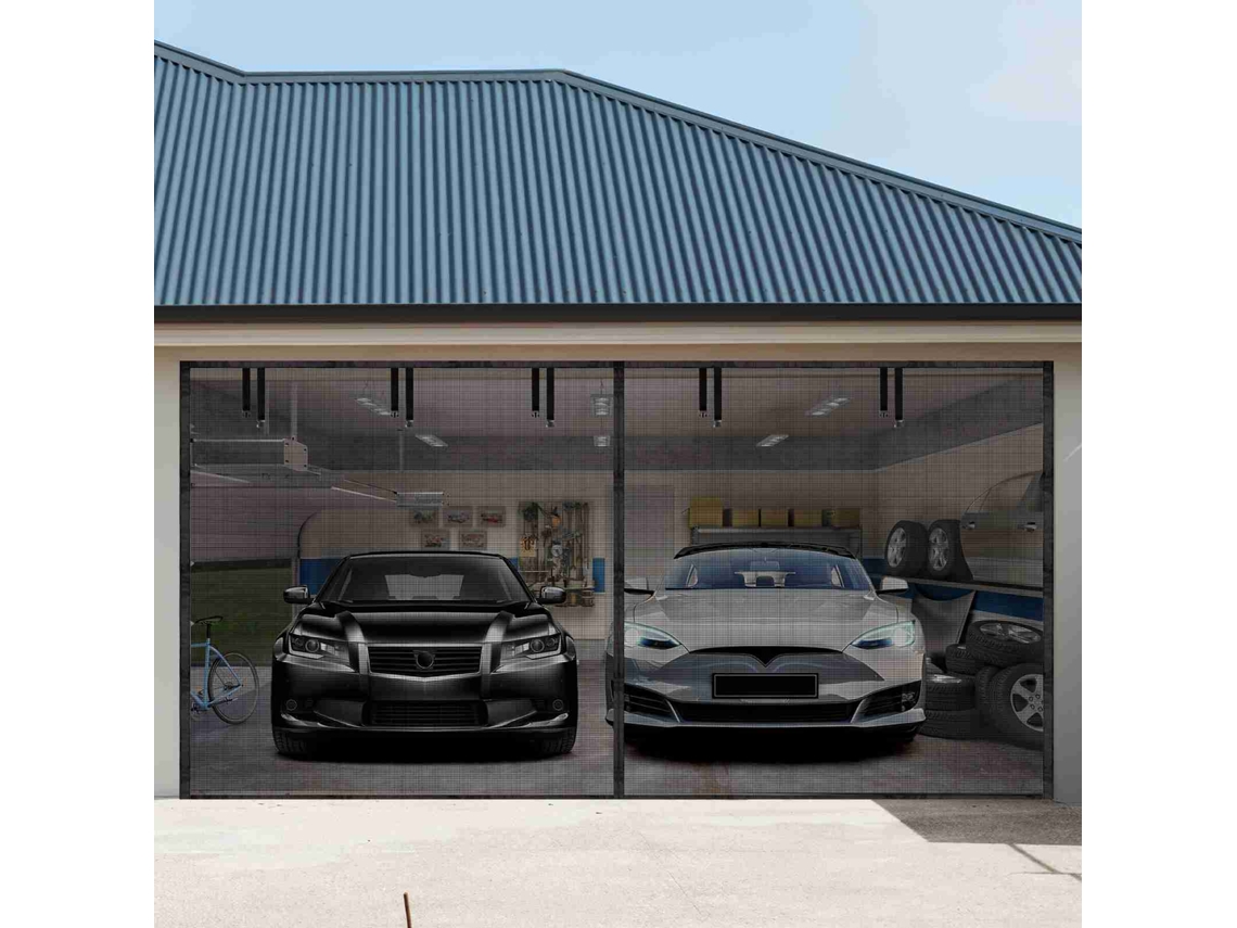 Tela de porta de garagem 16x7ft, pet, com fechamento magnético, para garagem de 2 carros, preta | S/MARCA