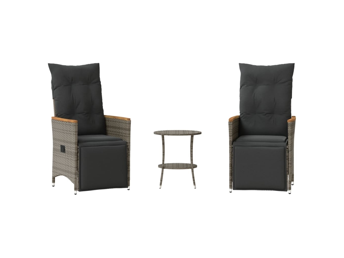 3 Pcs Conjunto Bistrô com Almofadões Vime Pe Cinza MAISON EXCLUSIVE
