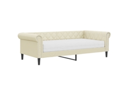 Sofá-cama com colchão VIDAXL Creme Couro Artificial (90x200 cm)