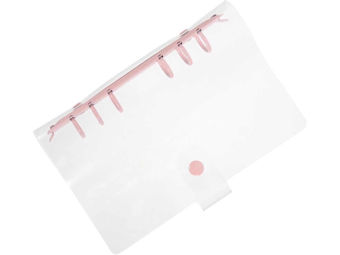 Pasta Organizadora A6 Transparente Em Pvc Com 6 Argolas, Rosa Claro, Para Documentos E Cadernos, Com Fecho De Pressão
