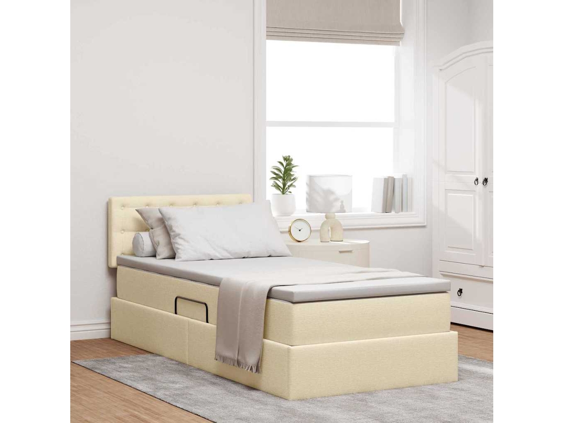 Vidaxl Cama Com Arrumação E Colchão Creme 90 X 200 Cm Veludo