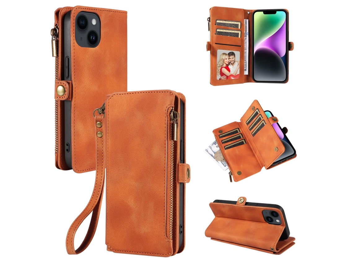 Capa Quedas Bloqueio Rfid Para Iphone 15 Pele Sintética Castanho
