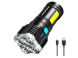 Lanternas Led, Lanterna Portátil Super Brilhante De Quatro Núcleos, Holofote De 4 Modos Com Luz Lateral Cob, À Prova Dágua Yizhood (preto)