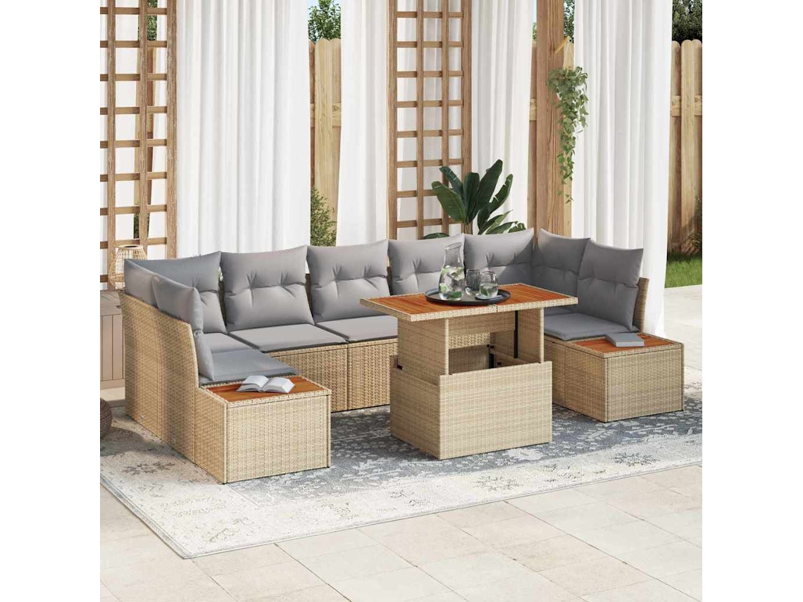 Vidaxl Conjunto de Sofá de Jardim 8 Pcs Bege Rattan Sintético