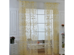 Baok-cortina Transparente Floral Elegante Velo Para Salão Estúdio Dormitório Amarelo 100x250cm