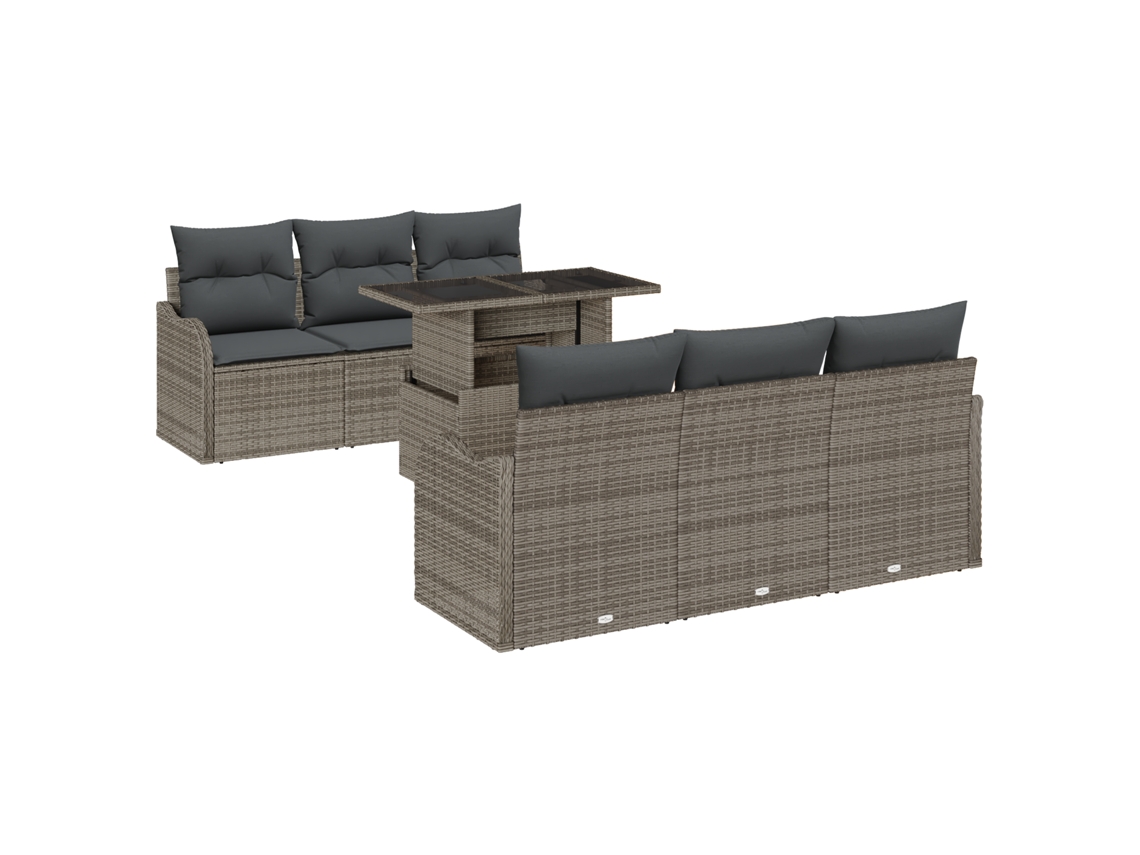 Conjunto 7 Conjunto De Sofá De Jardim Vidaxl Cinzento Vime Pe (176 X 179 X 85 Cm)
