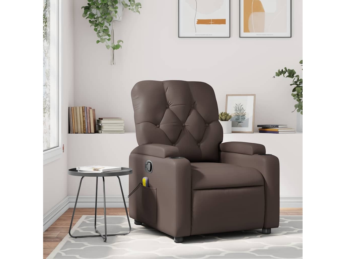 Vidaxl Poltrona De Massagens Reclinável Couro Artificial Castanho