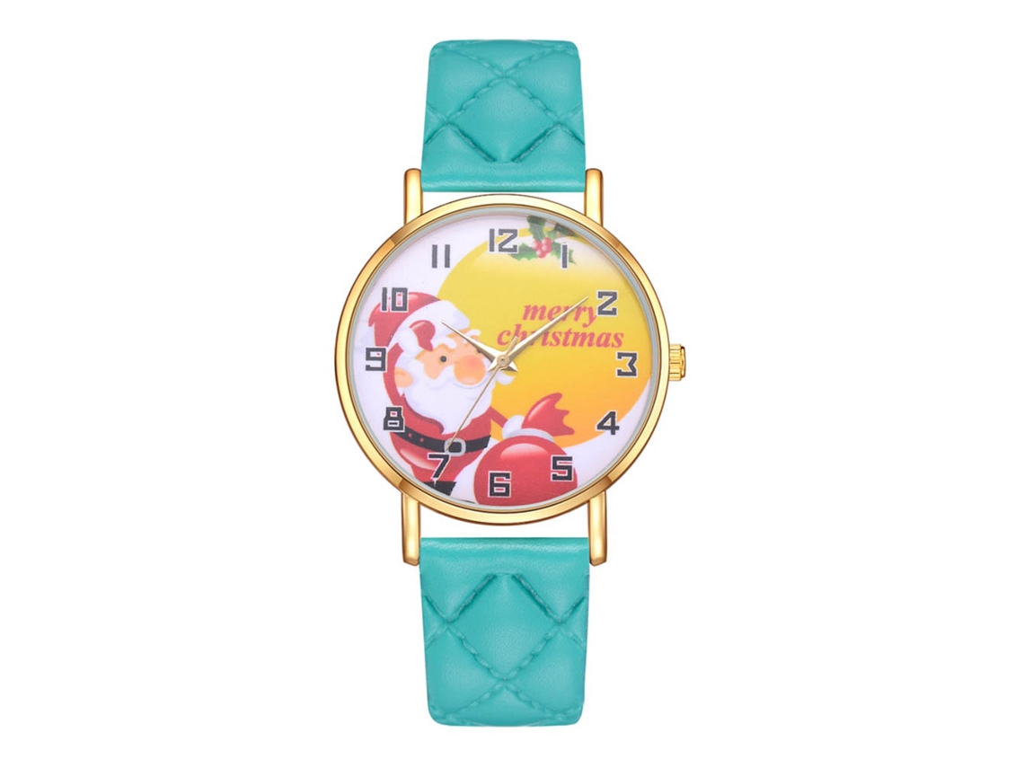 Relógio de quartzo casual unissex com pulseira de PU, estampa de Papai Noel verde.