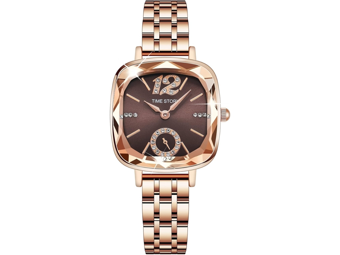 Lurelia Relógio Feminino, Movimento De Quartzo, Analógico, Detalhes Com Strass, 26 Mm, 10 Mm, Aço Inoxidável, Rosa Ouro, Castanho