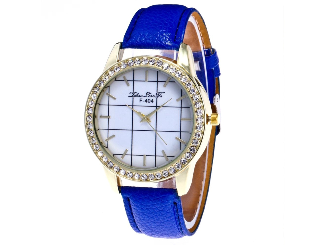 Relógio de pulso feminino casual Zhoulianfa com quartzo e diamantes, mostrador redondo azul royal.