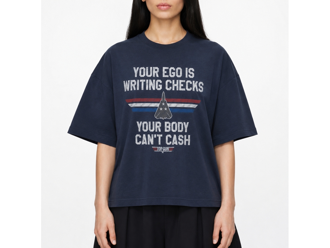 Rockinstone Top Gun Movie Ego Check Navy Adult T-shirt Size:xl