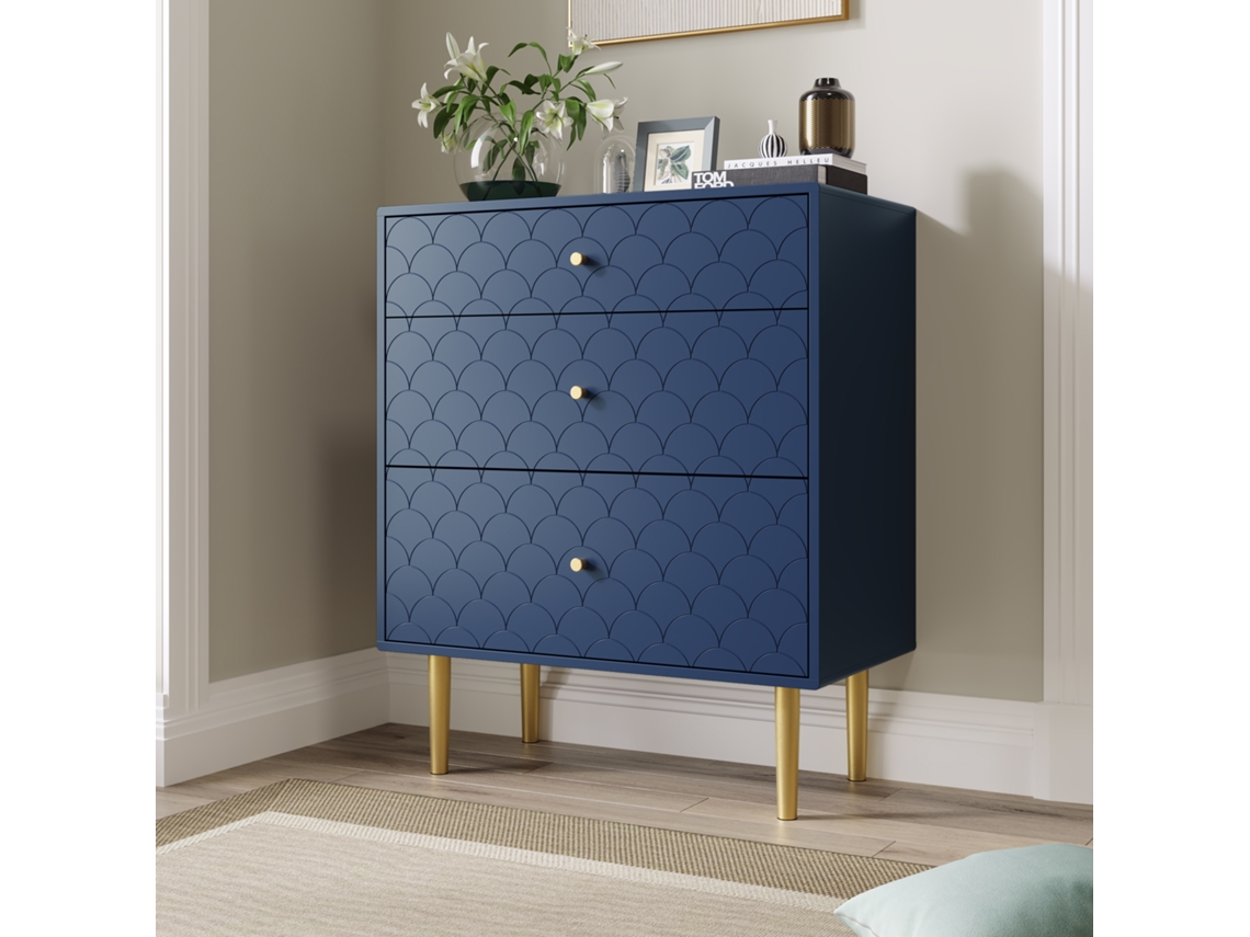 Cômoda Com 3 Gavetas, 89x75x40 Cm, Azul Marinho